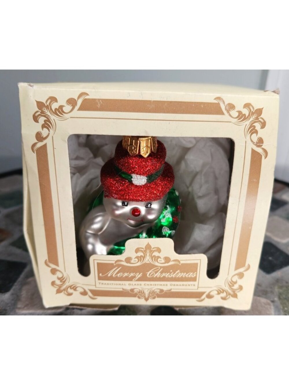 IMPULS Poland Mouth Blown Hand Painted Christmas Holiday Snowman Ornament 3"